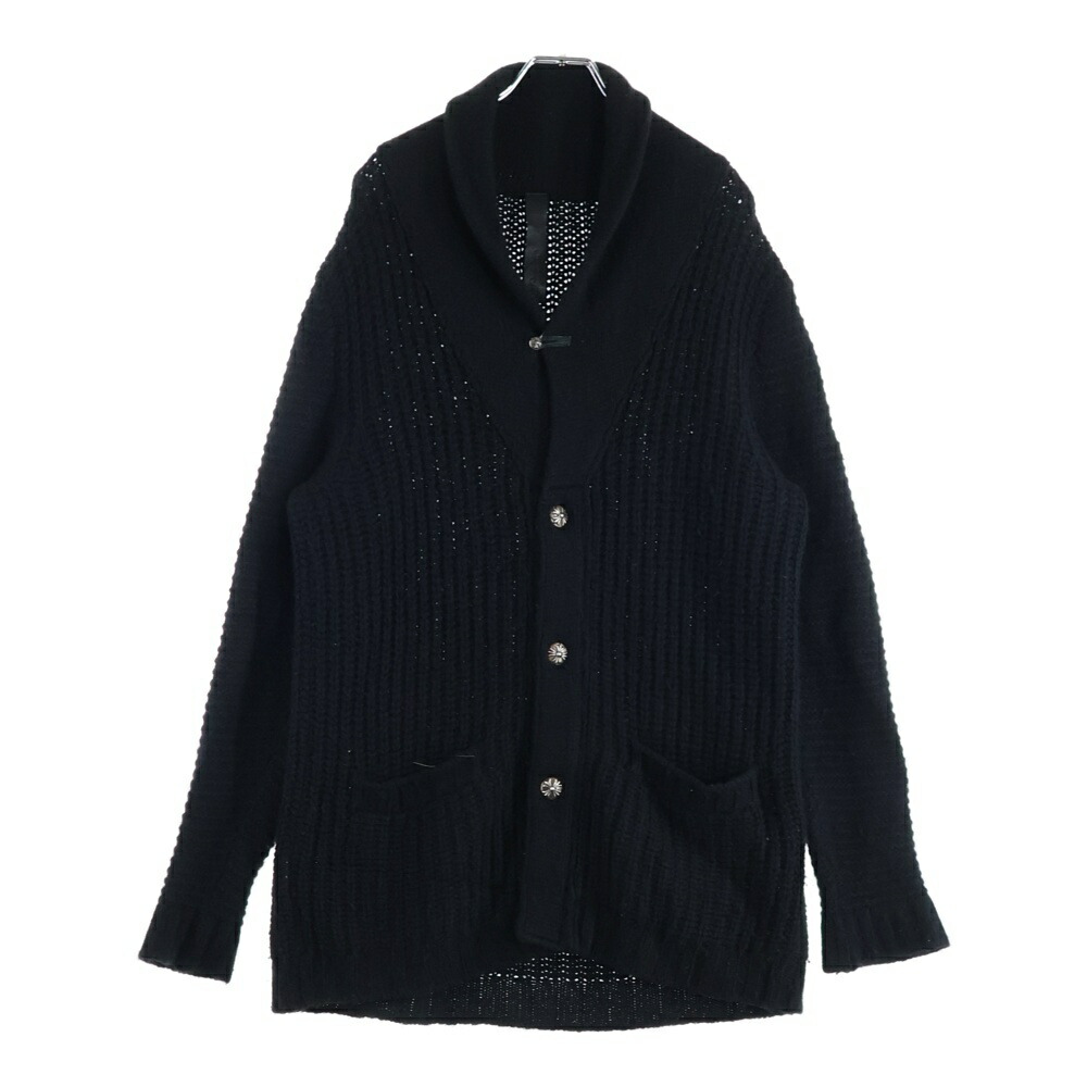 CHROME HEARTS(クロムハーツ) 大きさ:S CASHMERE CARDIGAN クロスボールボタン 肩かけ色つや カシミヤニットカーディガン 黒いこと【中古】【度合いB】【色つや黒いこと】【取りまわしバス発着場渋谷】