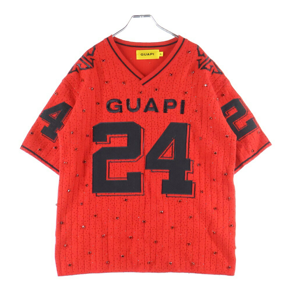 GUAPI(グアピ) サイズ:S ラインストーン装飾 半袖Tシャツ カットソー レッド【中古】【程度B】【カラーレッド】【オンライン限定商品】