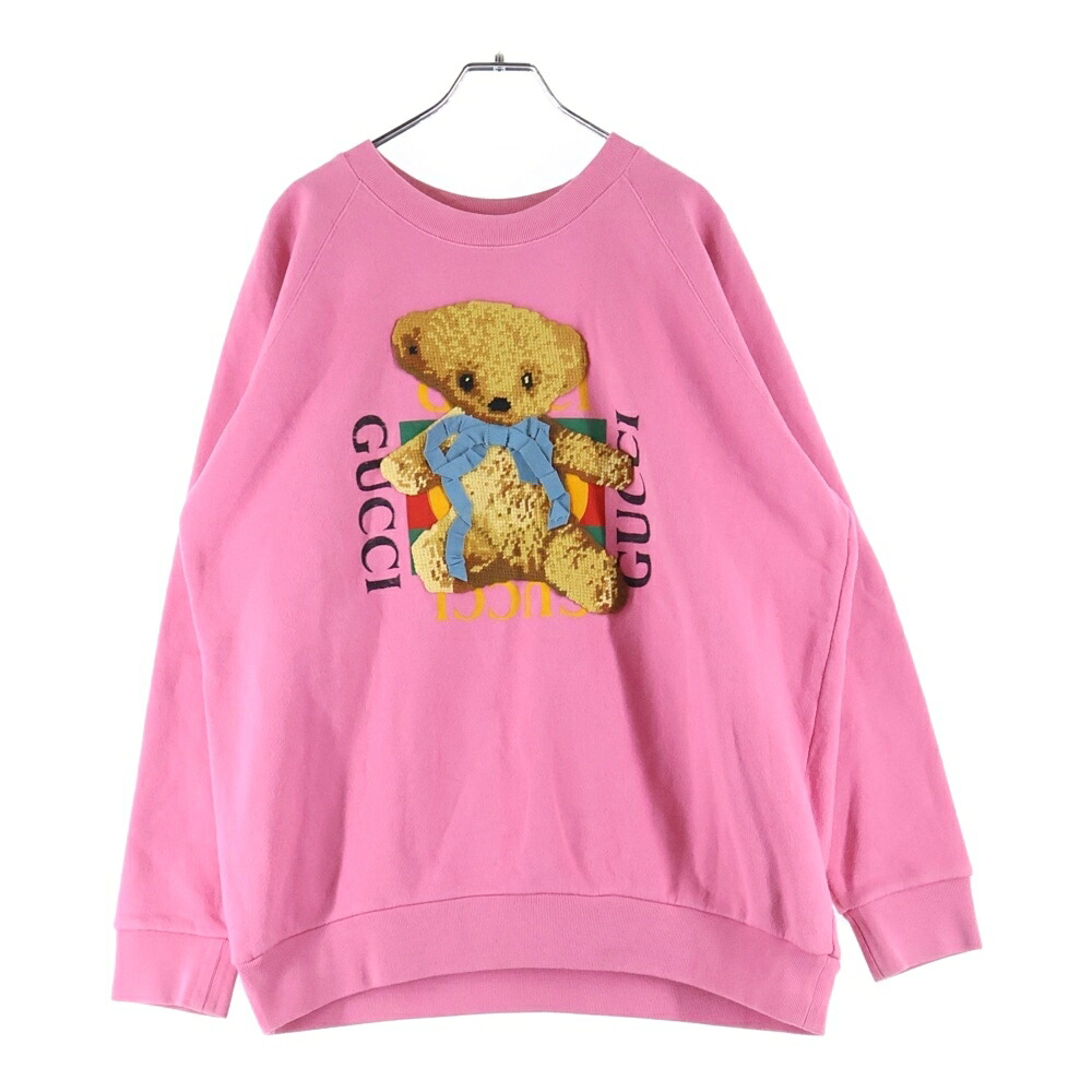 GUCCI(グッチ) 大きさ:M Teddy Bear Sweatshirt テディベア クルーネックスウェットトレーナー サクラ色 489677 X9N17【中古】【座標軸A】【色合いサクラ色】【オンライン制限事項商いもの】