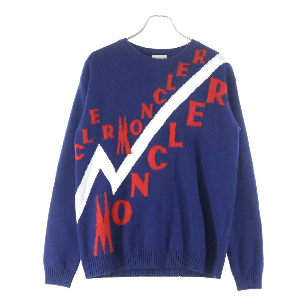 MONCLER(モンクレール) サイズ:M MAGLIONE TRICOT GIROCOLLO トリコロール カシミヤ混ウールニットモヘアセーター ブルー/レッド E20919041600 A9046【中古】【程度A】【カラーブルー】【取扱店舗BRING札幌店】