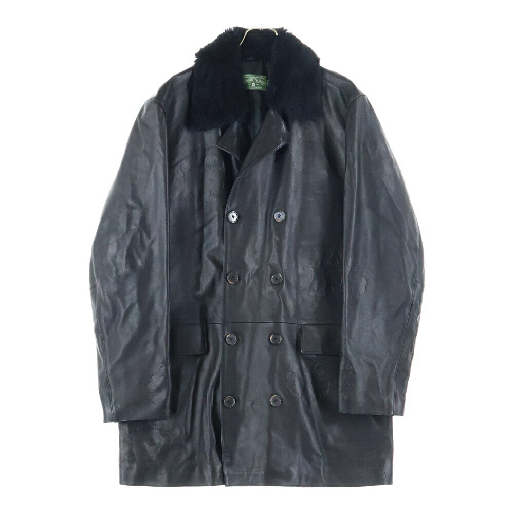 DENIM TEARS(デニムティアーズ) サイズ:L 24AW Leather Coat レザーロングコート ボア フラワー ブラック【中古】【程度A】【カラーブラック】【オンライン限定商品】｜ブランド買取・販売　BRING