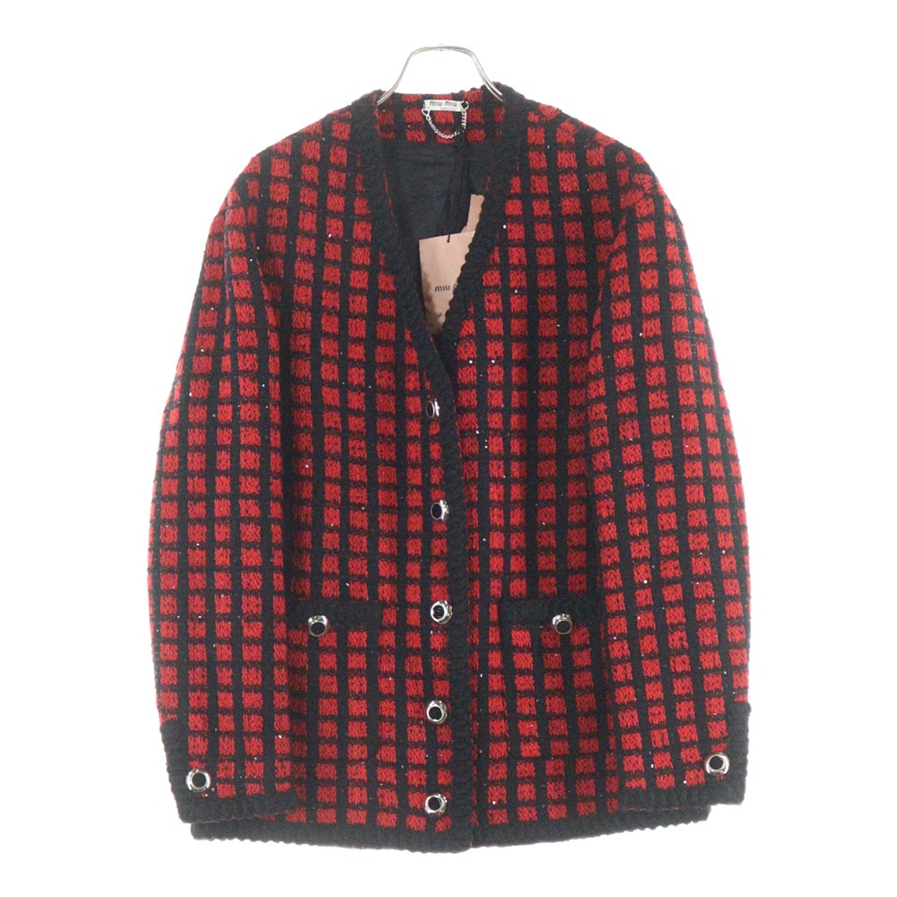 miumiu(ミュウミュウ) サイズ:40 スパンコール ツイードジャケット チェック レッド/ブラック MH1535【新古品/中古】【程度S】【カラーレッド】【取扱店舗BRING有楽町マルイ店】|ブランド買取・販売 BRING