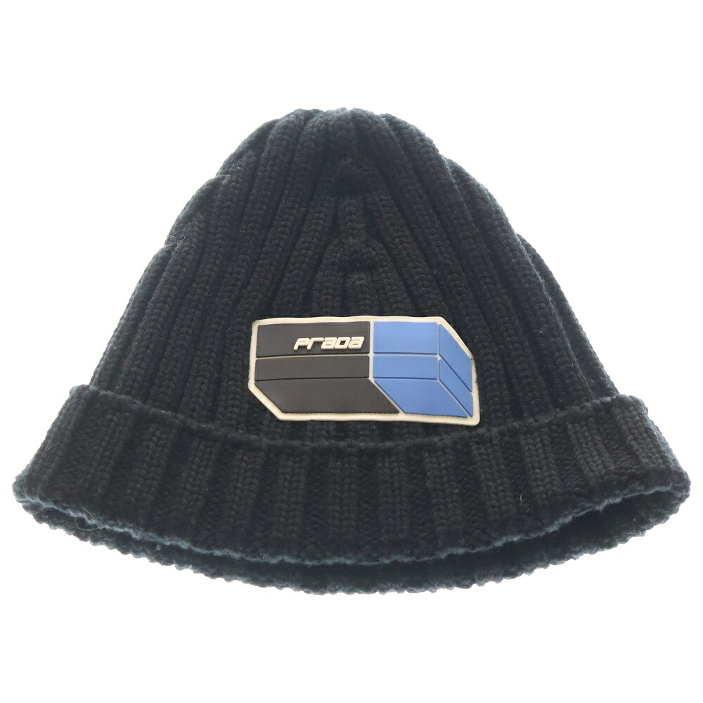 PRADA(プラダ) サイズ:M Rubber LOGO BEANIE UMD367 ラバーロゴビーニー ニット帽 帽子 ブラック【中古】【程度B】【カラーブラック】【取扱店舗新宿】｜ブランド買取・販売　BRING