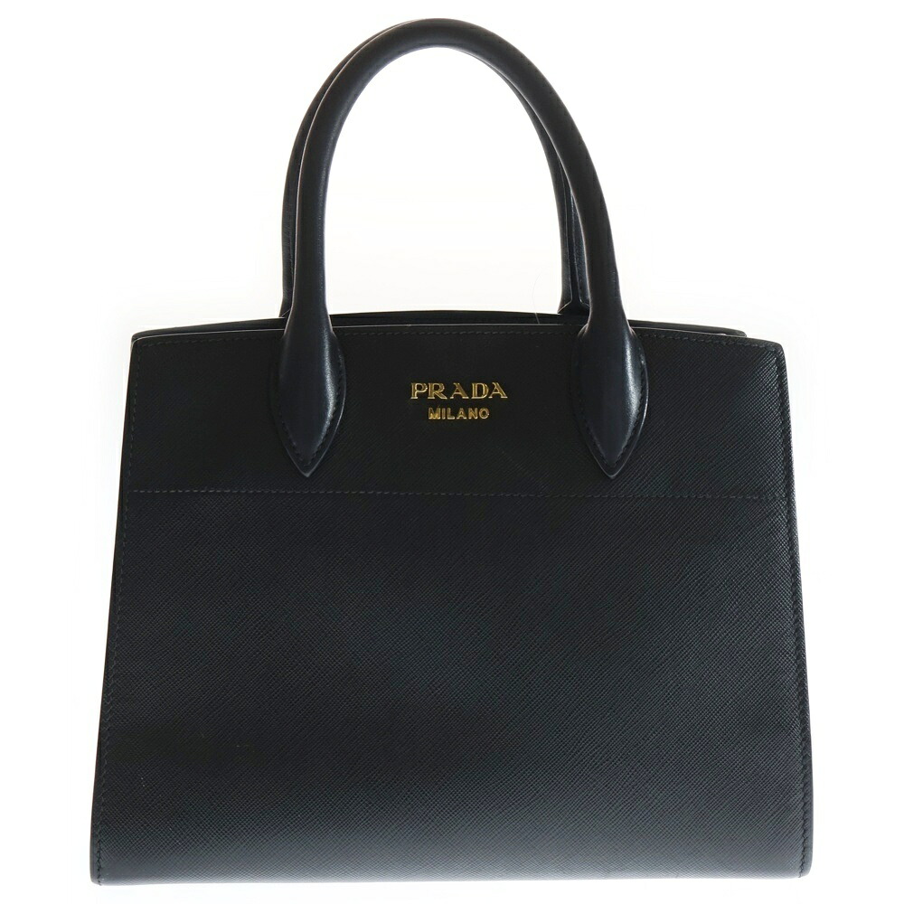 PRADA(プラダ) ビブリオテーク ハンドバック トートバッグ バイ色つや 黒いこと×白いこと サフィアーノ なめし革 1BA050 ゴールド金具【中古】【度合いB】【色つや黒いこと】【取りまわしバス発着場BRING梅田茶屋町店】
