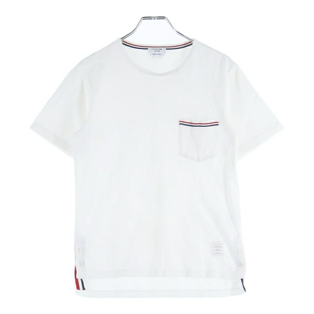 THOM BROWNE(トムブラウン) 大きさ:0 トリコロールライン 労働者の一団のど首 半袖 隠し ティーシャツ カットソー 白いこと MJS010A-01454100【中古】【度合いB】【色つや白いこと】【取りまわしバス発着場BRING有楽町マルイ店】