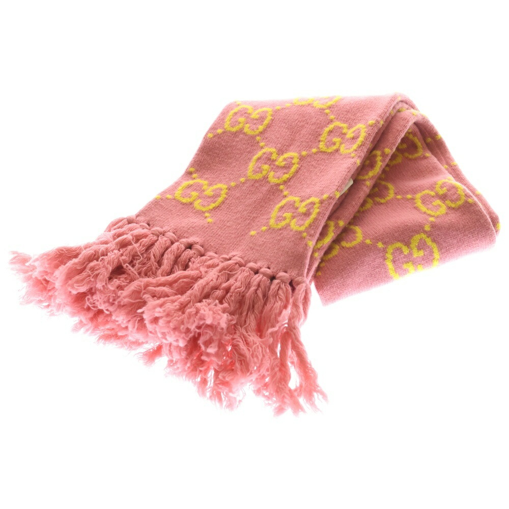 GUCCI(グッチ) GG Wool Jacquard Scarf GGロゴタイプ 羊毛えり巻き サクラ色【中古】【座標軸B】【色つやサクラ色】【オンライン押さえる商いもの】