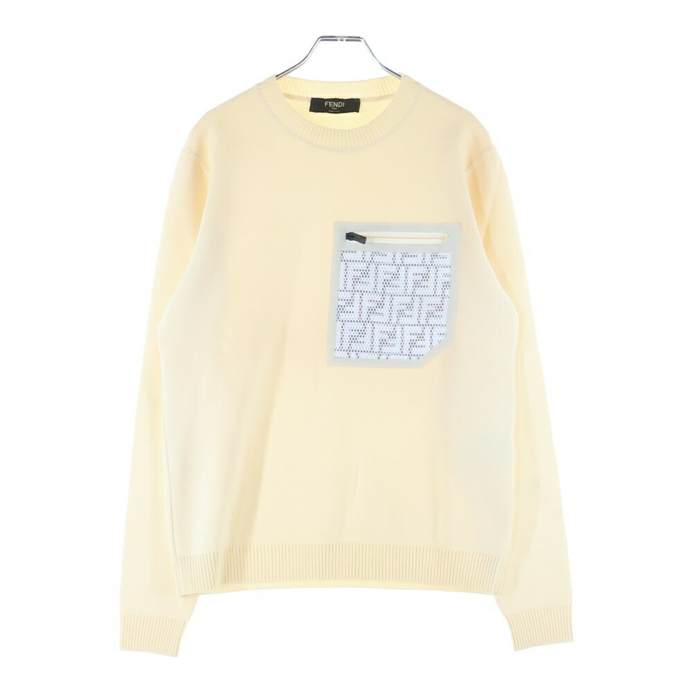 FENDI(フェンディ) 大きさ:46 20SS ズッカ柄メッシュ衣嚢 労働者の一団素っ首 ニットスウェット スウェーター ベージュ FAE536 AAXS【中古】【座標軸B】【色つやベージュ】【取りまわしバス発着場BRING心斎橋店】
