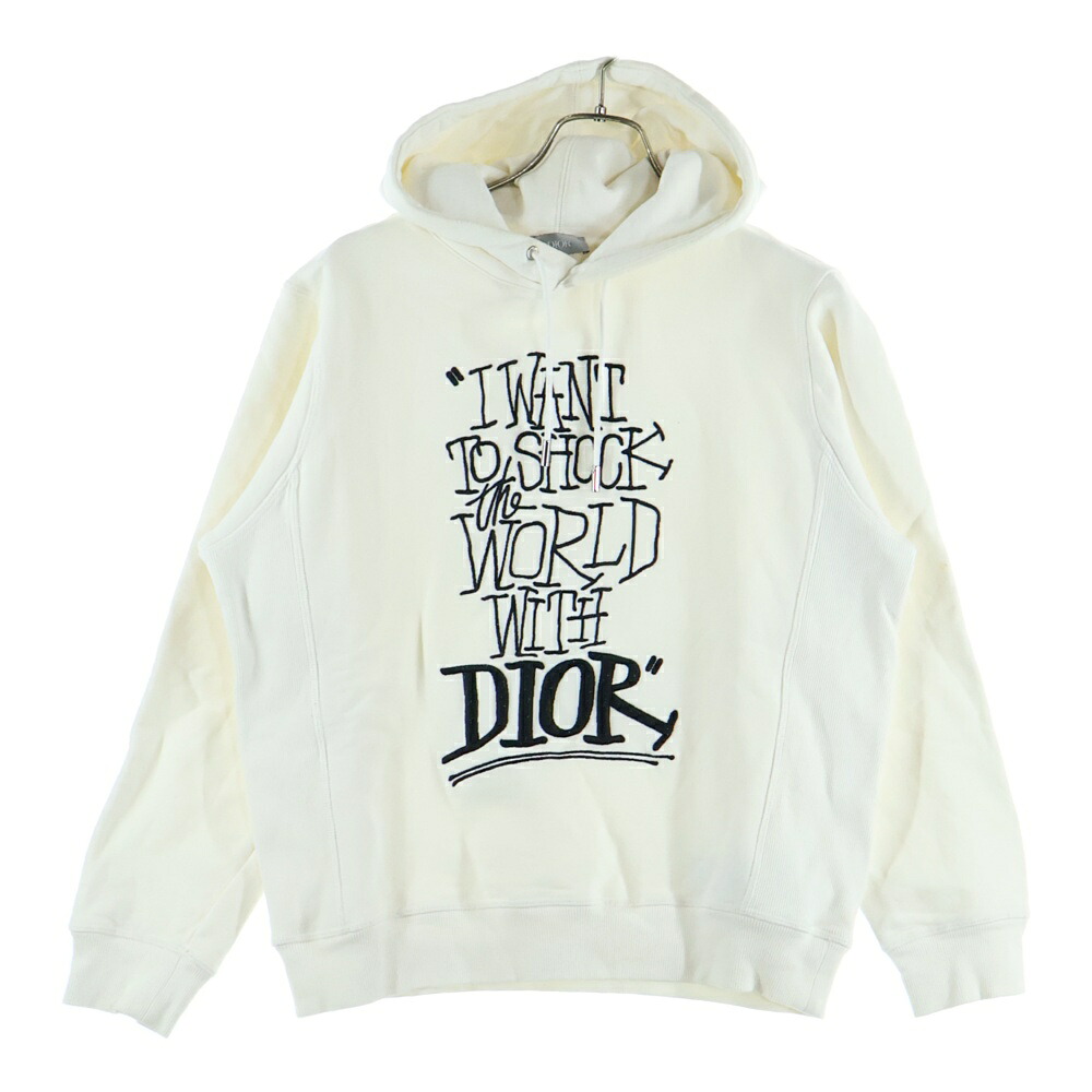 Christian Dior(クリスチャンディオール) サイズ:XS 20AW &times;SHAWN STUSSY SHOCK THE WORLD HOODIE ショーンストゥーシー ショックザワールド フロントエンブロイダリー パーカー スウェット 033J646A0531【中古】【程度B】【カラーベージュ】【取扱店舗新宿】｜ブランド買取・販売　BRING