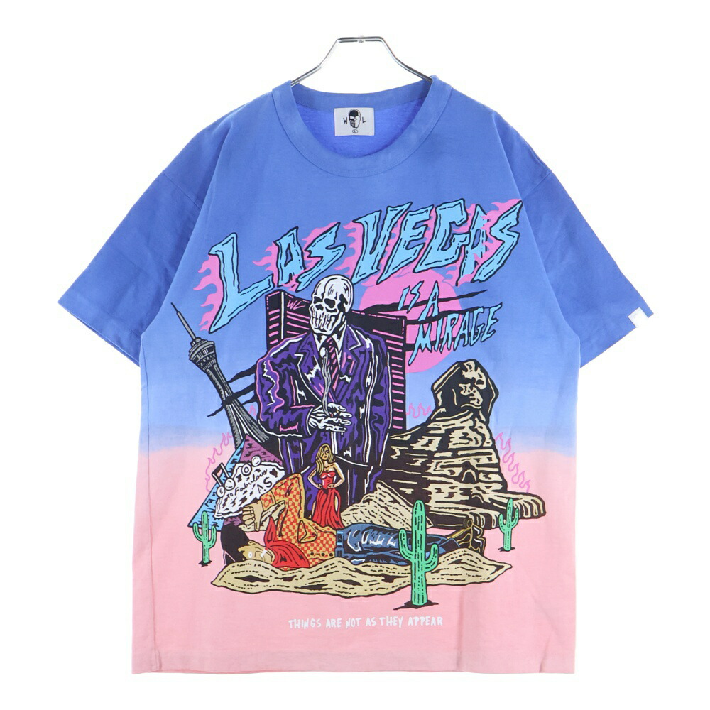 VINTAGE(ヴィンテージ) 大きさ:L 【Warren Lotas】 Las Vegas Is A Mirage Tee ラスベガスイズアミラージュ 半袖ティーシャツ カットソー 青碧/さくら色【中古】【度合いA】【色つや青碧】【取りまわしバス発着場原宿】