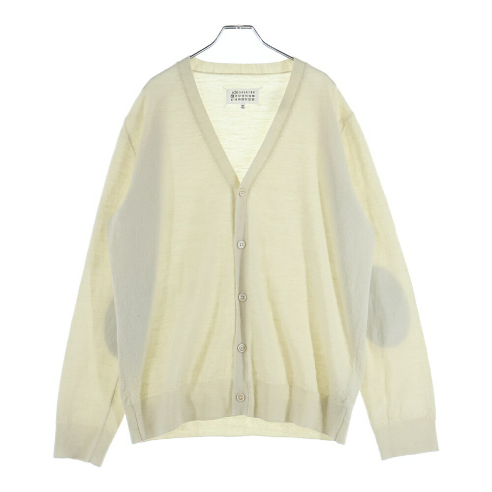 Maison Margiela(メゾンマルジェラ) 大きさ:L 25SS Wool Cardigan エルボーパッチ ウールニットカーディガン 象牙色 S50HP0027 M13098【中古】【座標軸A】【色つやベージュ】【取りまわしバス発着場BRING渋谷ANNEX店】