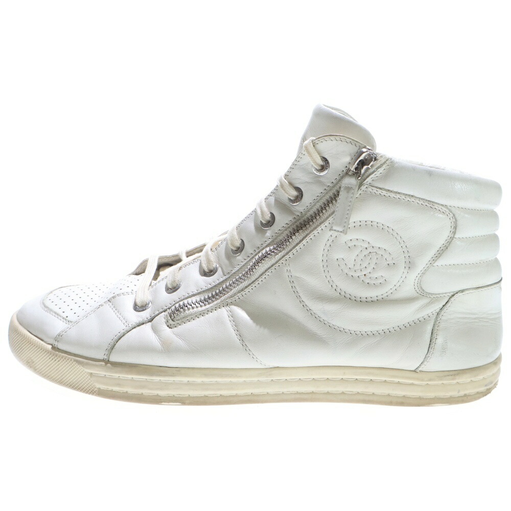 CHANEL(シャネル) 大いさ:41 ココマーク サイドジップハイカットスニーカーシューズ 白いこと G29689【中古】【座標軸B】【色合い白いこと】【オンライン制限事項商いもの】