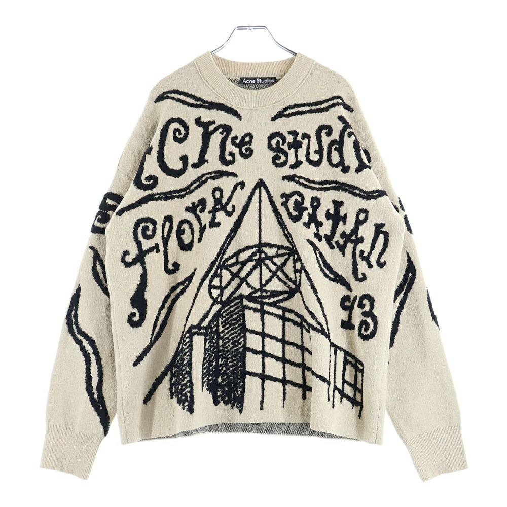 Acne Studios(アクネ ストゥディオズ) 大きさ:S 24SS Jacquard Logo Sweater ジャガードロゴセーター クルーネックニット ベージュ【中古】【座標軸B】【色つやベージュ】【取りまわしバス発着場BRING亜米利加村店】