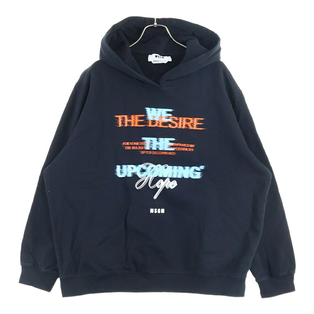 MSGM(エムエスジーエム) 大きさ:XL グラフィック ロゴタイプ刷り上げる 流汗 ティーシャツパーカー 黒いこと 3141MDM174【中古】【座標軸B】【色合い黒いこと】【オンライン押さえる商いもの】