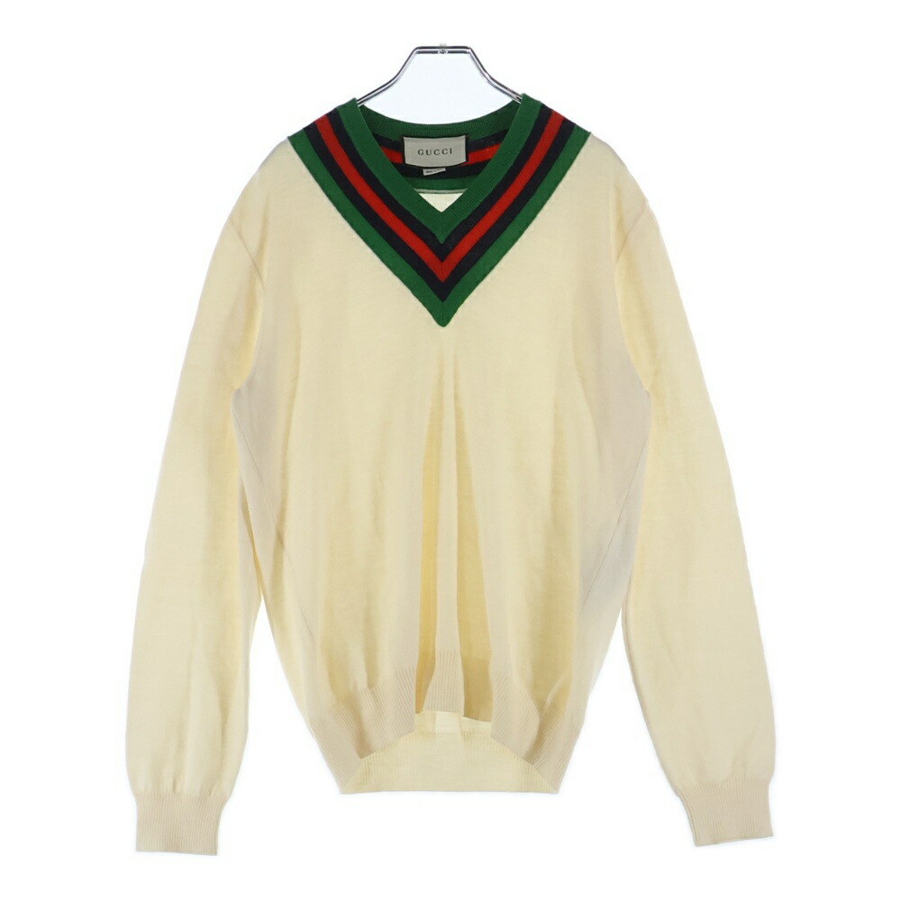 GUCCI(グッチ) 大きさ:M V-neck wool sweater ブイ素っ首 羊毛スウェーター 576802 XKAUK 白いこと【中古】【座標軸B】【色つや白いこと】【オンライン押さえる商いもの】
