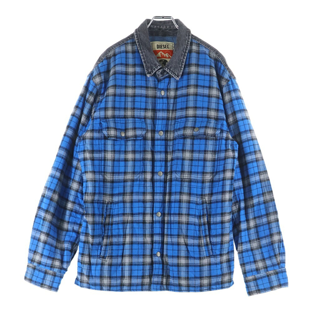 DIESEL(ディーゼル) 大きさ:L S-BUN-A プルオーバー上衣 チェックシャツジャケット 青色 A03340【中古】【座標軸B】【色合い青色】【取りまわしバス発着場BRING THRIFT CLOSET 幕張店】