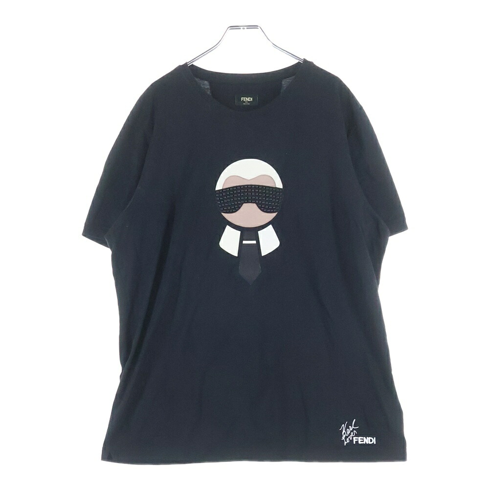 FENDI(フェンディ) サイズ:54 &times;Karl Lagerfeld Karlito Lovers Tee カリートラガーフェルド ラバーズ フェンディ ラインストーン 半袖Tシャツ ブラック FY0682 O9K【中古】【程度B】【カラーブラック】【オンライン限定商品】｜ブランド買取・販売　BRING 11,299円