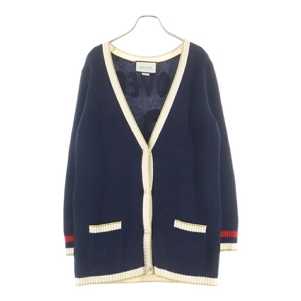 GUCCI(グッチ) 大きさ:S Wool Knit Cardigan 伝達ルート石ころかざり付ける ロゴタイプ刺しゅう ウールニットカーディガン 米国海軍 501427 X9N09【中古】【座標軸A】【カラーネイビー】【オンライン押さえる商いもの】