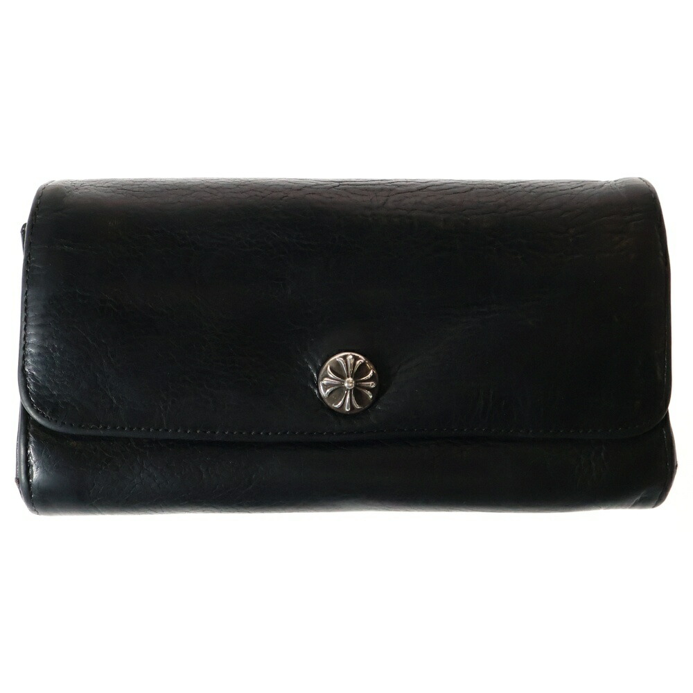 CHROME HEARTS(クロムハーツ) JUDY CROSS BALL ジュディ はりつけ台 どんぶり鉢 名取り草 レザーウォレット 長金入れ 黒いこと BCA366【中古】【度合いB】【色つや黒いこと】【取りまわしバス発着場BRING亜米利加村店】