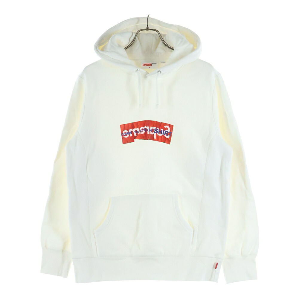 SUPREME(シュプリーム) 大きさ:M 17SS Comme Des Garcons SHIRT Box Logo Hooded Sweatshirt コムデ給仕 ボックス席ロゴタイプ プルオーバースウェットパーカー フーディー 白いこと【中古】【座標軸B】【色合い白いこと】【取りまわしバス発着場BRING福岡天神店】