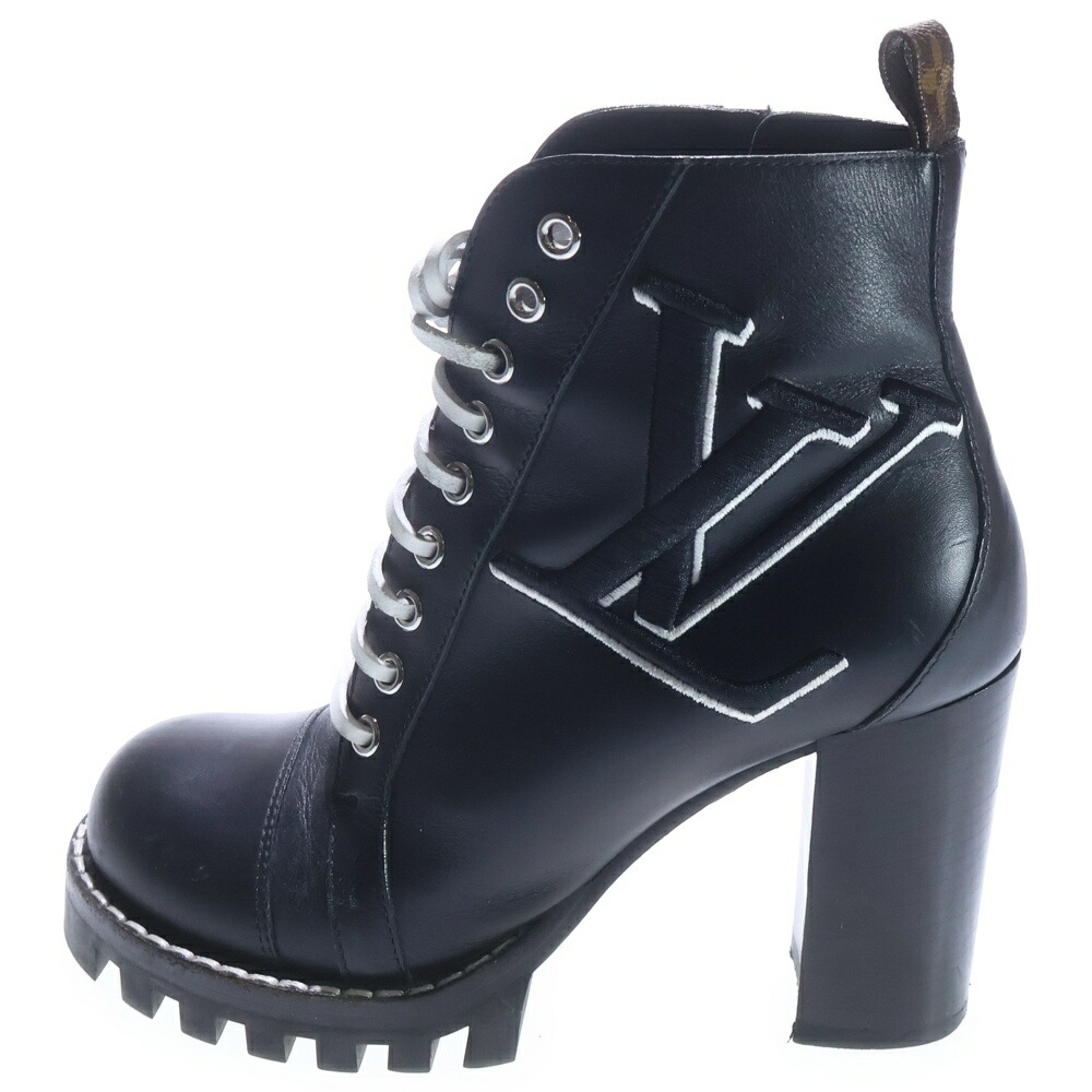 LOUIS VUITTON(ルイヴィトン) 大きさ:37 1/2 スタートレイルライン ロゴタイプアンクル 踵ブーツ 黒いこと レディース【中古】【座標軸B】【色合い黒いこと】【取りまわしバス発着場BRING福岡天神店】