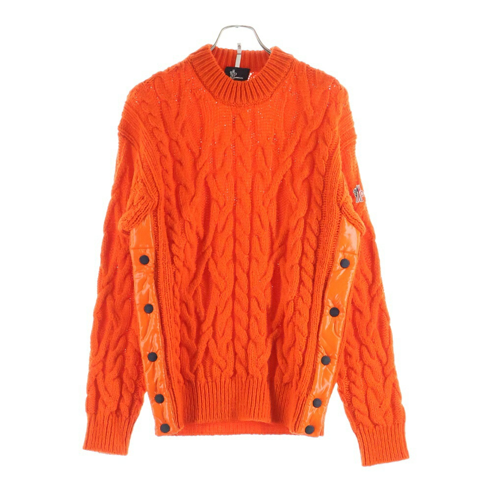 MONCLER(モンクレール) サイズ:XL 22AW ウール混 サイドスナップボタン ケーブルニット クルーネックセーター オレンジ H20979C0004【中古】【程度B】【カラーオレンジ】【取扱店舗BRING仙台店】