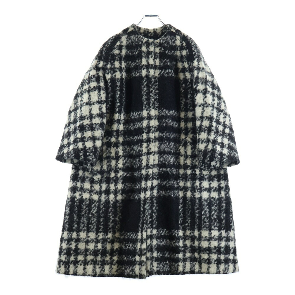 DRIES VAN NOTEN(ドリスヴァンノッテン) Wool Silk Blend chester Coat 羊毛 地絹混 照合のしるし柄 チェスターコート 白いこと/黒いこと レディース【中古】【度合いB】【色つや白いこと】【オンライン押さえる商いもの】