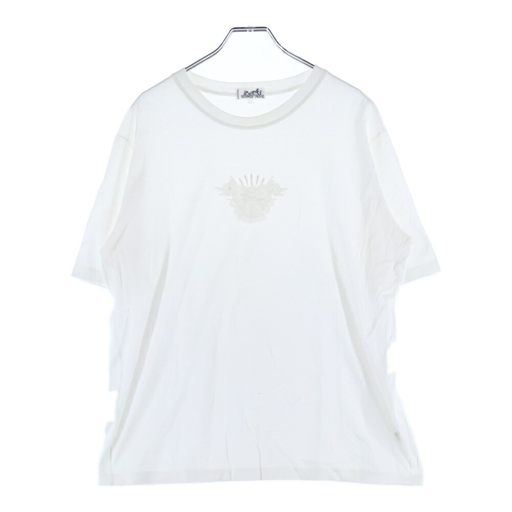 HERMES(エルメス) 向こう正面刺しゅう 綿織物 半袖プルオーバー 白いこと【中古】【座標軸B】【色合い白いこと】【取りまわしバス発着場BRING有楽町マルイ店】