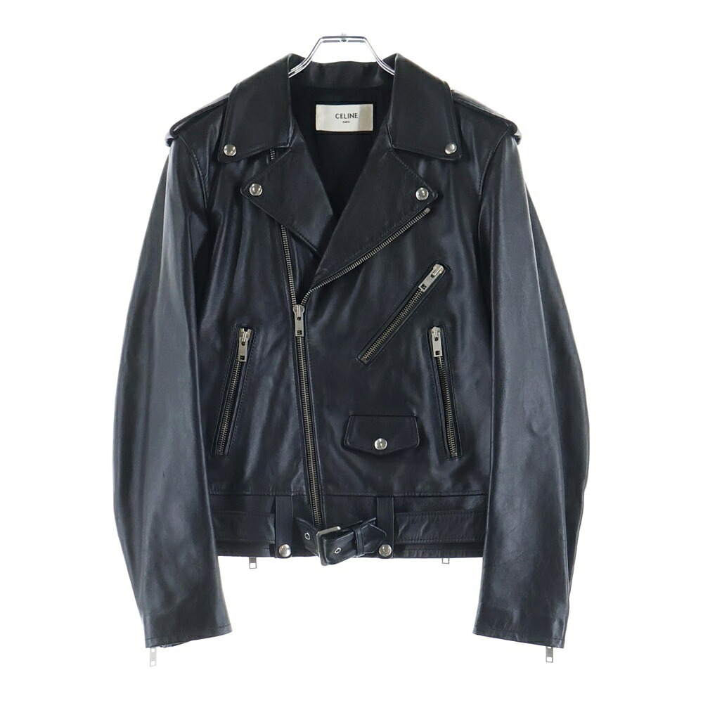 CELINE(セリーヌ) 大きさ:48 CELINE by Hedi Slimane クラシックバイカー カーフスキン ダブル レザーライダースジャケット 2E158599E 黒いこと【中古】【座標軸A】【色合い黒いこと】【取りまわしバス発着場新宿】
