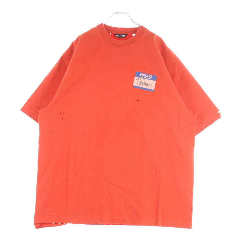 BALENCIAGA(バレンシアガ) サイズ:M 21SS デストロイ加工 ワンポイント ロゴ ヘビーウェイト クルーネック 半袖Tシャツ レッド 651795 TJVN3【新古品/中古】【程度S】【カラーレッド】【取扱店舗BRING渋谷ANNEX店】|ブランド買取・販売 BRING