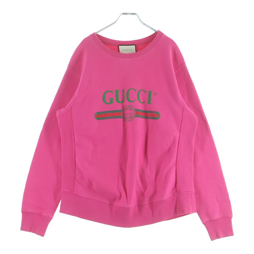 GUCCI(グッチ) 大きさ:M ヴィンテージロゴプリント ユーズド工業 労働者の一団のど首 ティーシャツ 汗水 調教師 さくら色 468809 X5R35【中古】【度合いB】【色つやさくら色】【取りまわしバス発着場BRING福岡天神店】