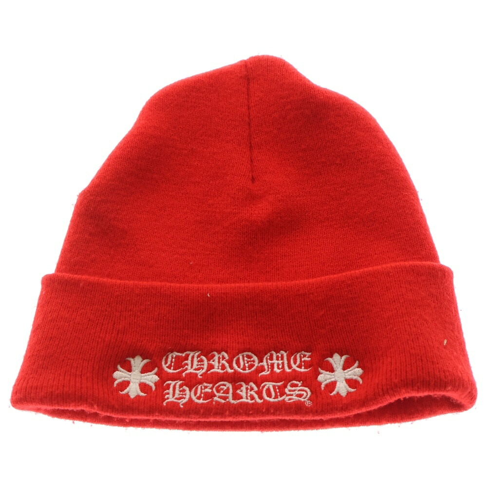 CHROME HEARTS(クロムハーツ) 大きさ:os WATCH CAP ワッチキャップ ロゴタイプ刺しゅう ニットビーニー 編み物帽 鳥打ち帽 赤いこと【中古】【度合いB】【色つや赤いこと】【取りまわしバス発着場渋谷】