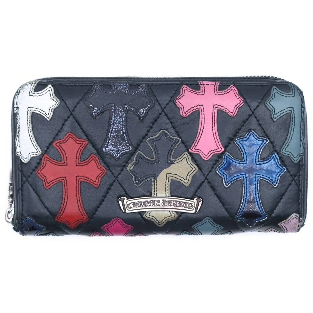 CHROME HEARTS(クロムハーツ) REC F ZIP QUILTED マルチ継ぎ切れ セメタリー 差し交わすキルティング レザーウォレット 札入れ【中古】【座標軸B】【色合いマルチ色合い】【取りまわしバス発着場OneStyle新宿店】