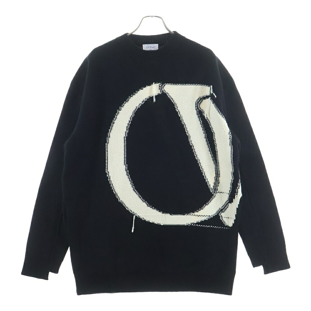 OFF-WHITE(象牙色) 大きさ:M Sweater OMHE190C99KNI001 ロゴタイプ 長袖編み物 プルオーバー 黒いこと【中古】【座標軸A】【色合い黒いこと】【取りまわしバス発着場BRING横浜ビブレ店】