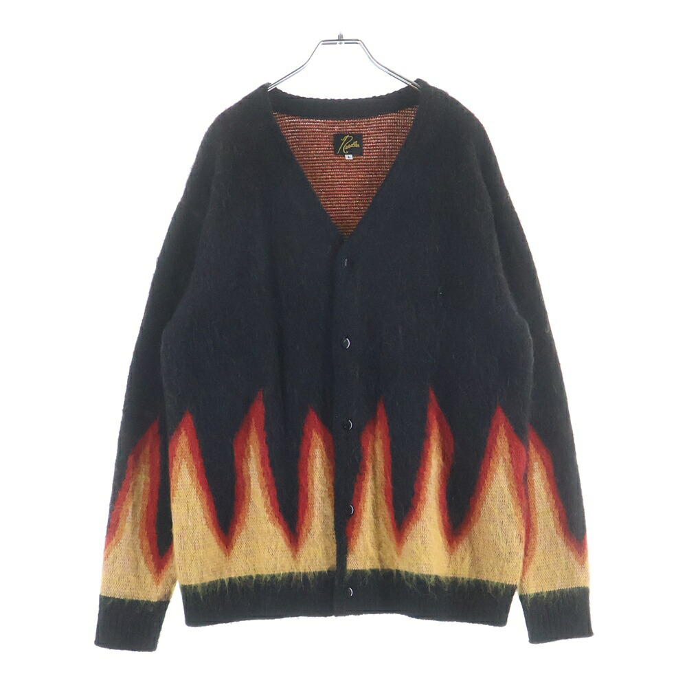 Needles(ニードルス) サイズ:L 23AW&times;BEAMS JAPAN ビームス フレイムパターン ニットカーディガン ブラック/レッド NS1566【中古】【程度A】【カラーブラック】【オンライン限定商品】｜ブランド買取・販売　BRING
