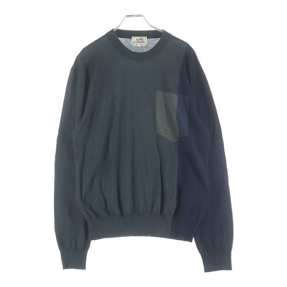 HERMES(エルメス) サイズ:S カシミヤ混 バイカラーニットセーター グレー/ネイビー【中古】【程度B】【カラーグレー】【取扱店舗BRING梅田茶屋町店】