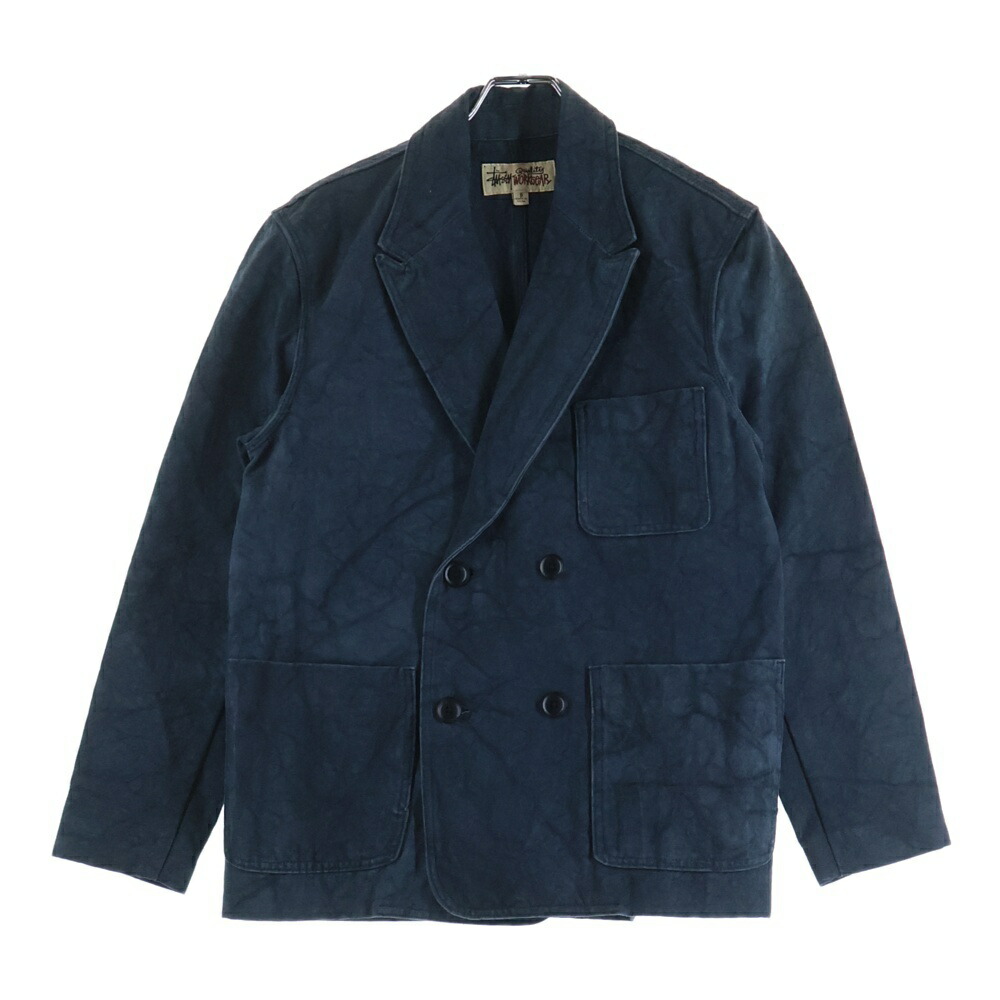 STUSSY(ステューシー) 大きさ:S × WRANGLER CANVAS DOUBLE BREASTED JACKET 115613 ラングラー 帆布 ダブルテーラードジャケット 青み【中古】【座標軸A】【色つや青み】【取りまわしバス発着場原宿】