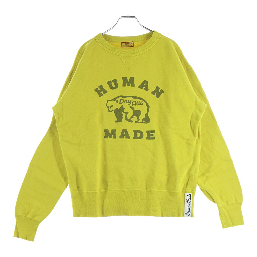 HUMAN MADE(ヒューマンメイド) サイズ:M TSURIAMI SWEATSHIRT ツリアミ ロゴプリント クルーネックスウェットトレーナー イエロー HM30CS028【中古】【程度A】【カラーイエロー】【取扱店舗BRING横浜ビブレ店】｜ブランド買取・販売　BRING