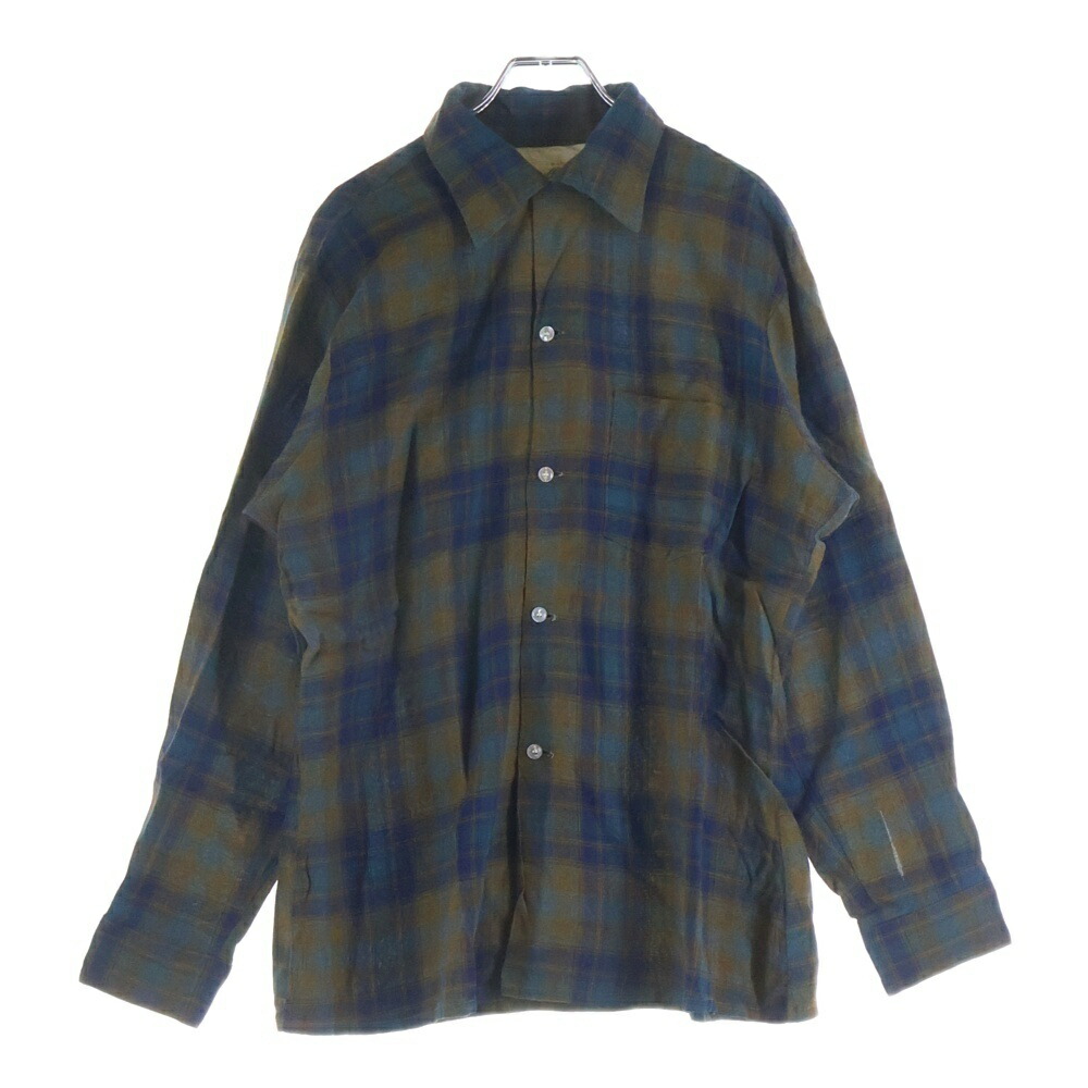 VINTAGE(ヴィンテージ) サイズ:M 60S ARROW CHEVELLA OMBRE CHECK RAYON L/S SHIRTS オンブレチェック レーヨン 長袖 シャツ ブルー/ブラウン【中古】【程度B】【カラーブルー】【取扱店舗AWESOME高円寺店】