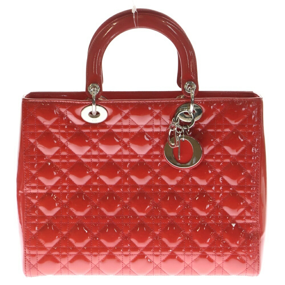 Christian Dior(ディオール) 大いさ:ラージ LADY DIOR VRB44551 レディディオール ラージ エナメルハンドバック 2WAY ショルダーバッグ 赤いこと【中古】【座標軸B】【色合い赤いこと】【取りまわしバス発着場BRING札幌店】