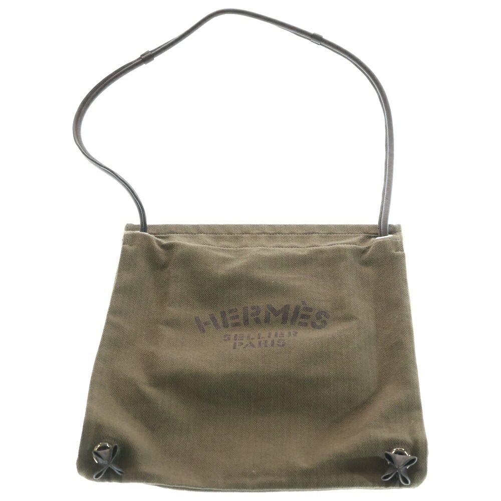 HERMES(エルメス) 大きさ:PM アリーヌ PM ロゴタイプ刷り上げる 帆布 2Way 一ショルダーバッグ カーキ Z目じるし【中古】【座標軸A】【色合いカーキ】【取りまわしバス発着場BRING：RED新宿東口店】