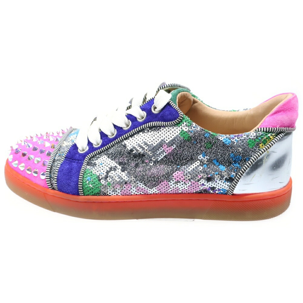 CHRISTIAN LOUBOUTIN(クリスチャンルブタン) サイズ:36/23cm スパンコール刺繍スタッズレザー切替ローカットスニーカー マルチカラー 36/23cm【中古】【程度B】【カラーマルチカラー】【オンライン限定商品】