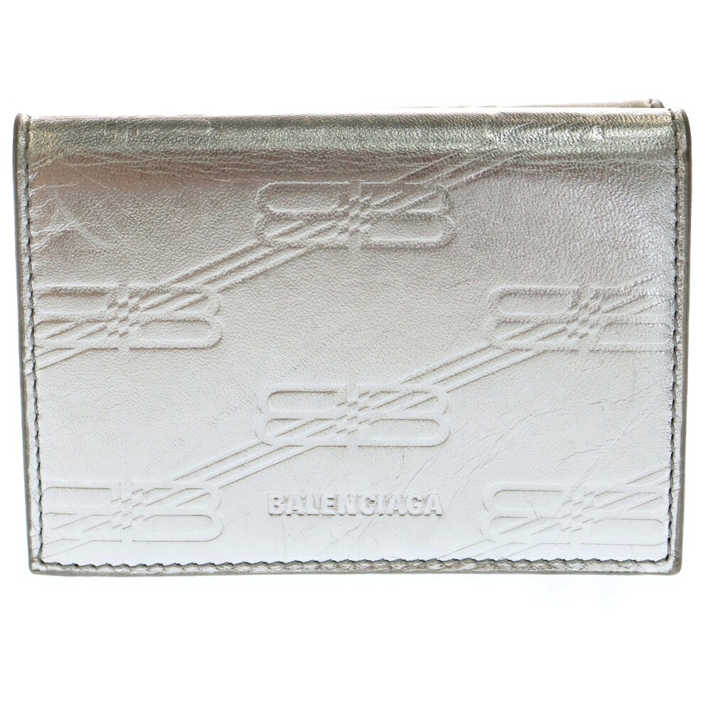 BALENCIAGA(バレンシアガ) BB Monogram Wallet ロゴモノグラム エンボス ミニ ウォレット シルバー【中古】【程度B】【カラーシルバー】【オンライン限定商品】