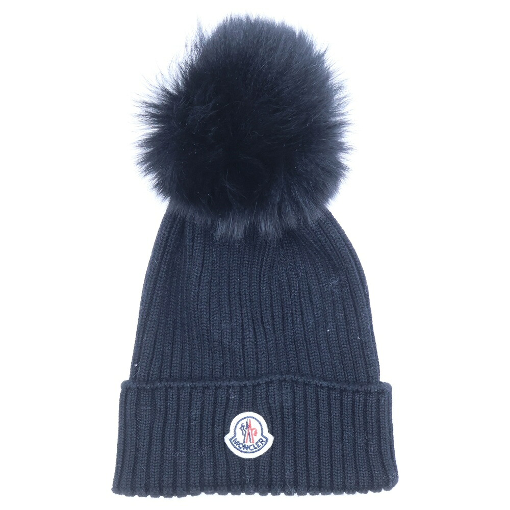MONCLER(モンク線路) ロゴタイプ紋章付 狐狸×羊毛 編み物旗がしら かぶり笠 キッズ 黒いこと【中古】【座標軸B】【色合い黒いこと】【オンライン制限事項商いもの】