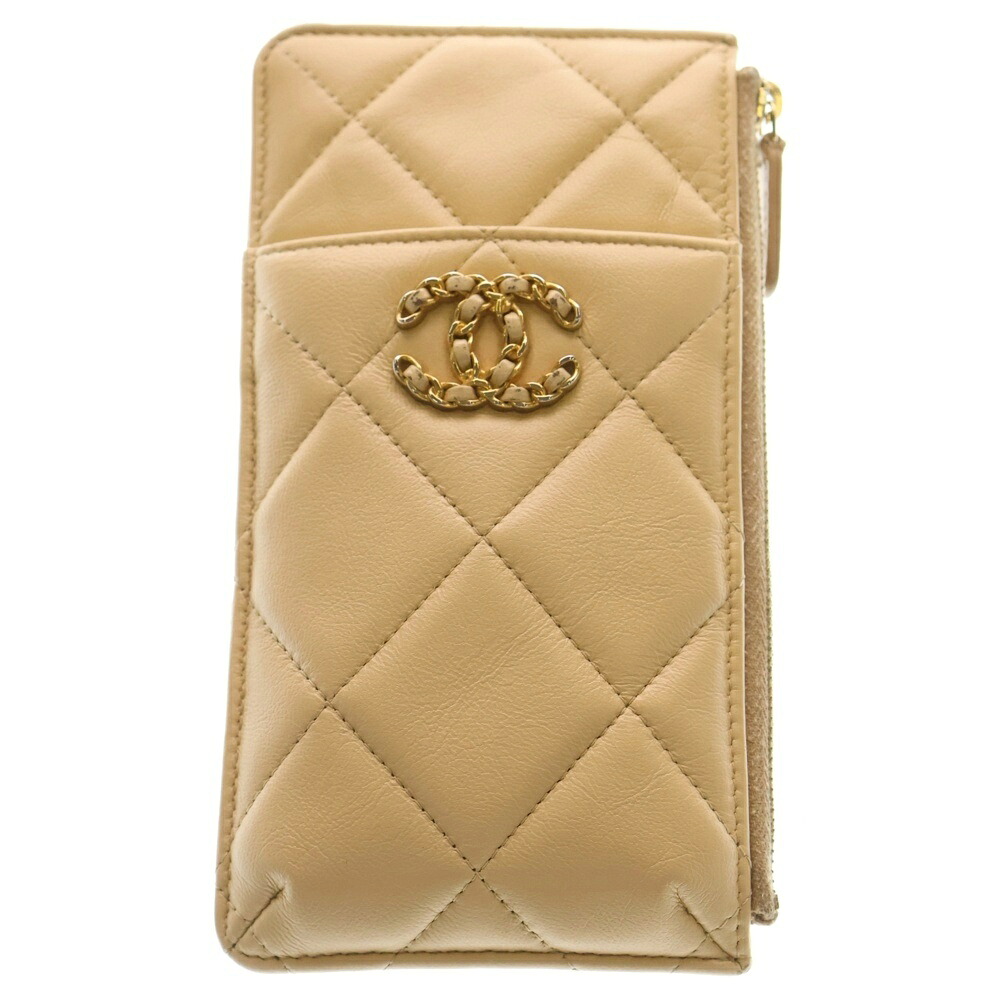 CHANEL(シャネル) サイズ:- シャネル19 チェーンココ フラグメントケース カードケース 財布 ロングウォレット ベージュ ラムスキン AP1182 ゴールド金具【中古】【程度B】【カラーベージュ】【取扱店舗原宿】