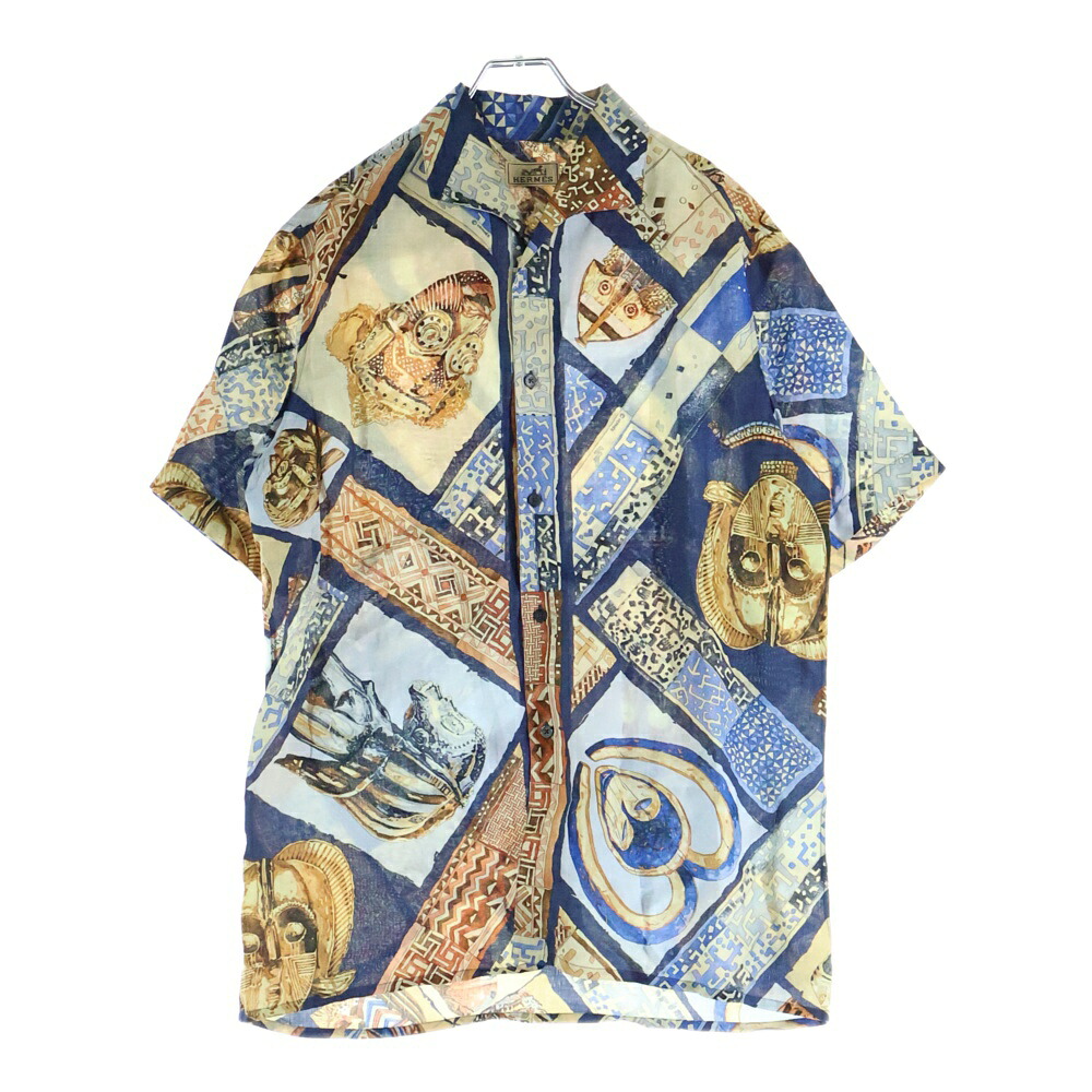 HERMES(エルメス) 大きさ:40 PERSONA 心象 見せかけ 総柄 リネン 半袖プルオーバー マルチ【中古】【座標軸B】【色合いマルチ色合い】【取りまわしバス発着場AWESOME原宿店】