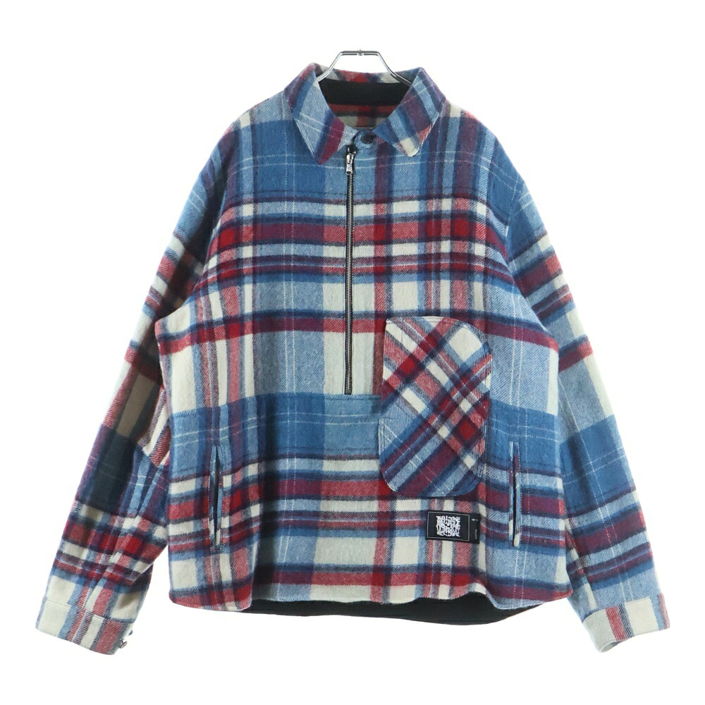 we11done(ウェルダン) 大きさ:ONE 23AW CHECK ANORAK WOOL SHIRT チェックアノラックウールシャツジャケット WDC3JP027 青味/赤いこと【中古】【座標軸A】【色合い青味】【取りまわしバス発着場原宿】