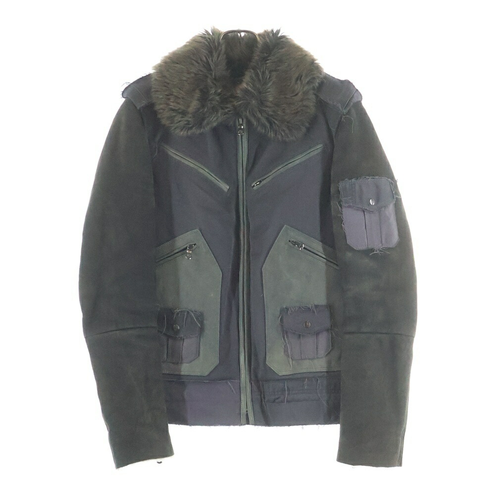 DOLCE \u0026 GABBANA(ドルチェアンドガッバーナ) サイズ:44 19AW Nylon field fur jacket ナイロン切り替え 裏地ファー ムートンレザー フライトジャケット カーキ G9L94Z G9N16【中古】【程度B】【カラーカーキ】【オンライン限定商品】