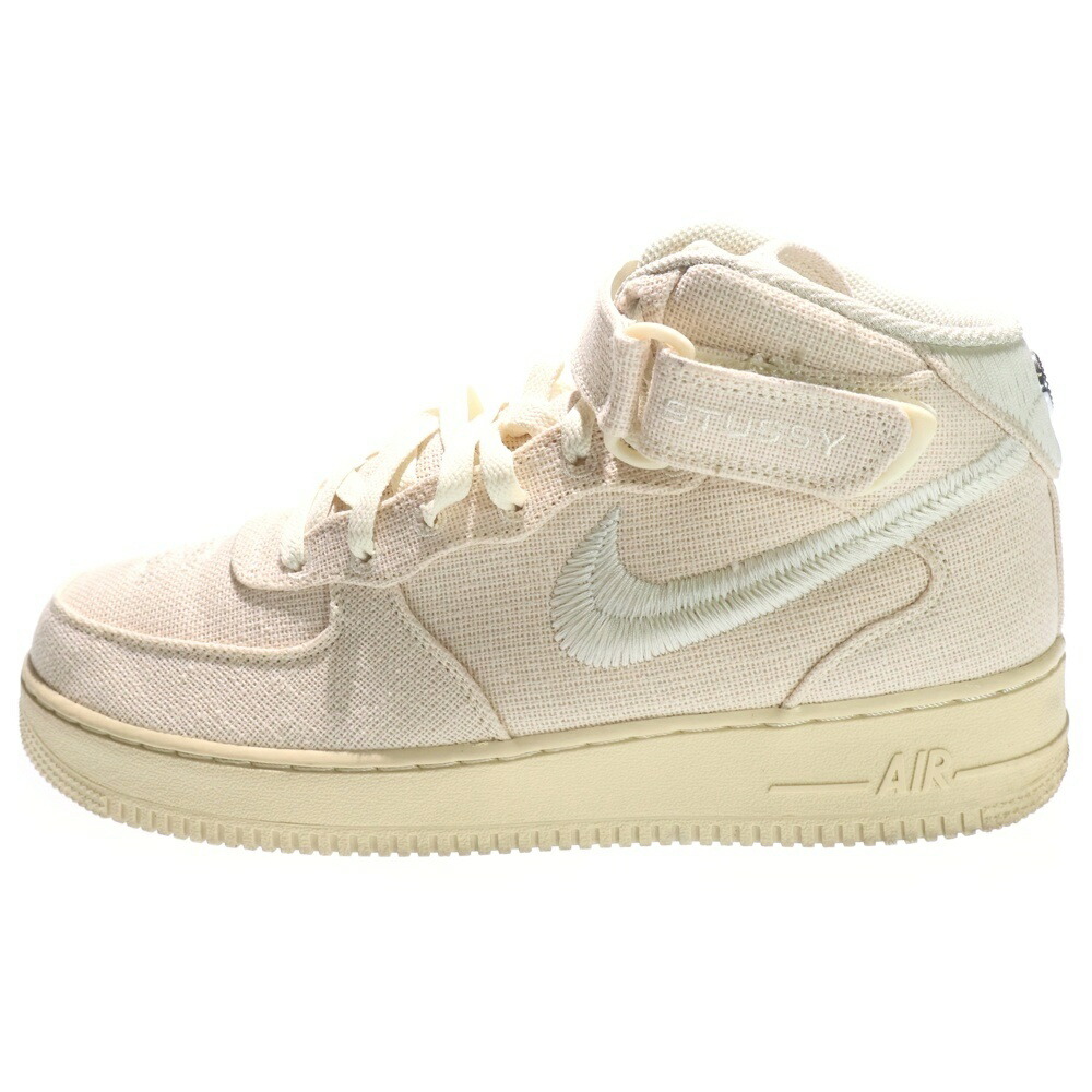 NIKE(ナイキ) 大きさ:28.0糎 ×STUSSY AIR FORCE1 \u002707 MID SP Fossil DJ7841-200 ステューシー 空軍1 ミッドカットスニーカー 象牙色 US10/28糎【中古】【座標軸B】【色合い白いこと】【オンライン制限事項商いもの】