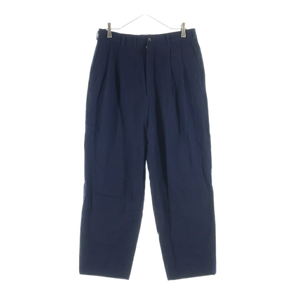 COMME des GARCONS HOMME(コムデギャルソンオム) サイズ:L AD1990 WOOL 2-TUCK WIDE TROUSERS SLACKS PANTS 田中オム ウール 2タック ワイド スラックス パンツ ネイビー HP-0827L【中古】【程度B】【カラーネイビー】【取扱店舗AWESOME原宿店】｜ブランド買取・販売　BRING