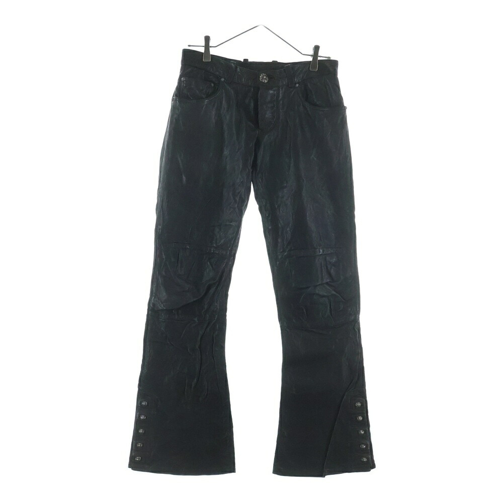 CHROME HEARTS(クロムハーツ) 大きさ:27 クロスボールサイドスナップボタン ダブルニーレザーフレアパンツ 黒いこと【中古】【度合いB】【色つや黒いこと】【取りまわしバス発着場OneStyle新宿店】